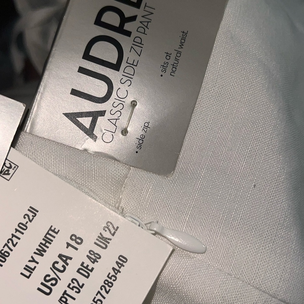 Kasper Audrey Lily White Elegant Side Zip Linen Blend Trousers Sz 18
